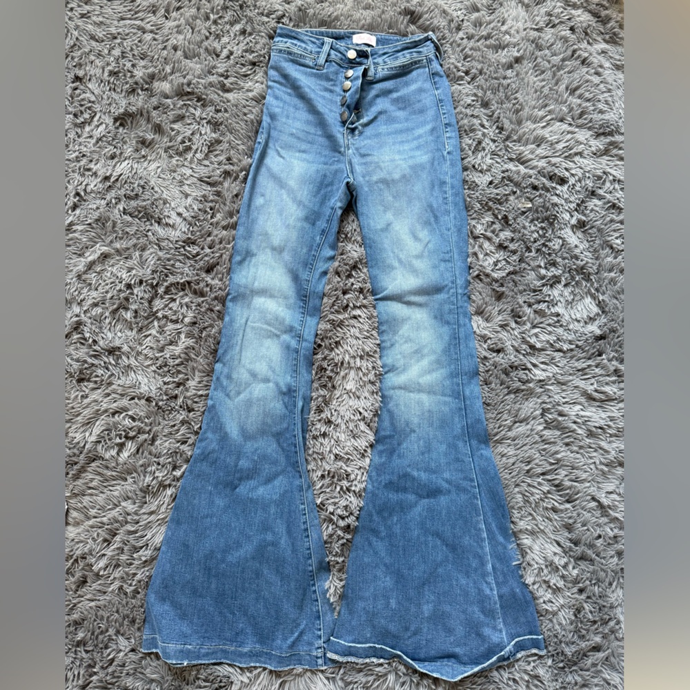 Pink Lily Blue Flare Wide Leg Jeans